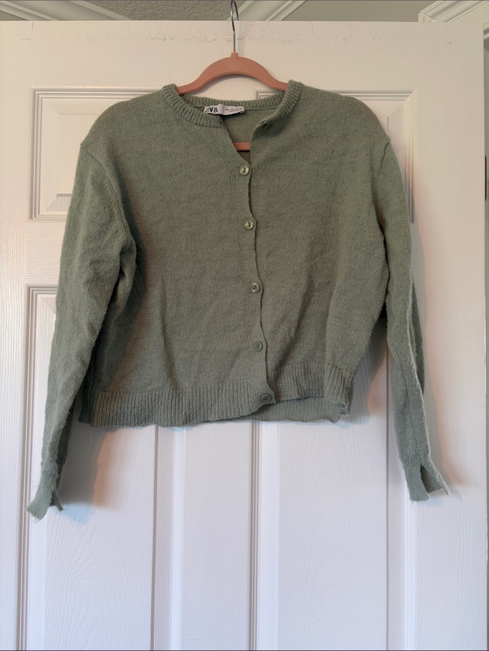 Zara Sage Green Button-Front Cardigan